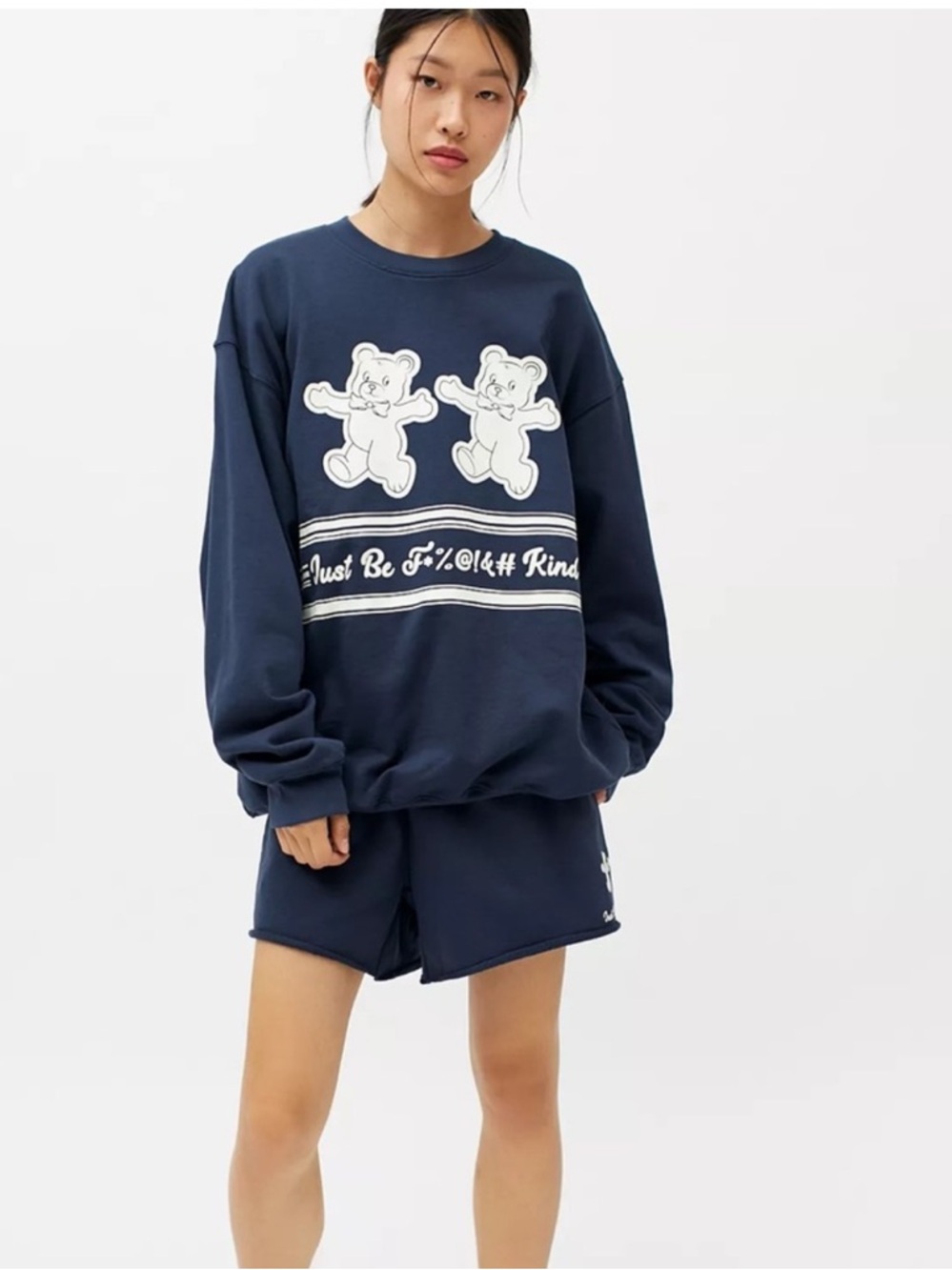 Mayfair Group - Navy Bear Graphic Pullover Sweatshirt- S/m - very good condition
